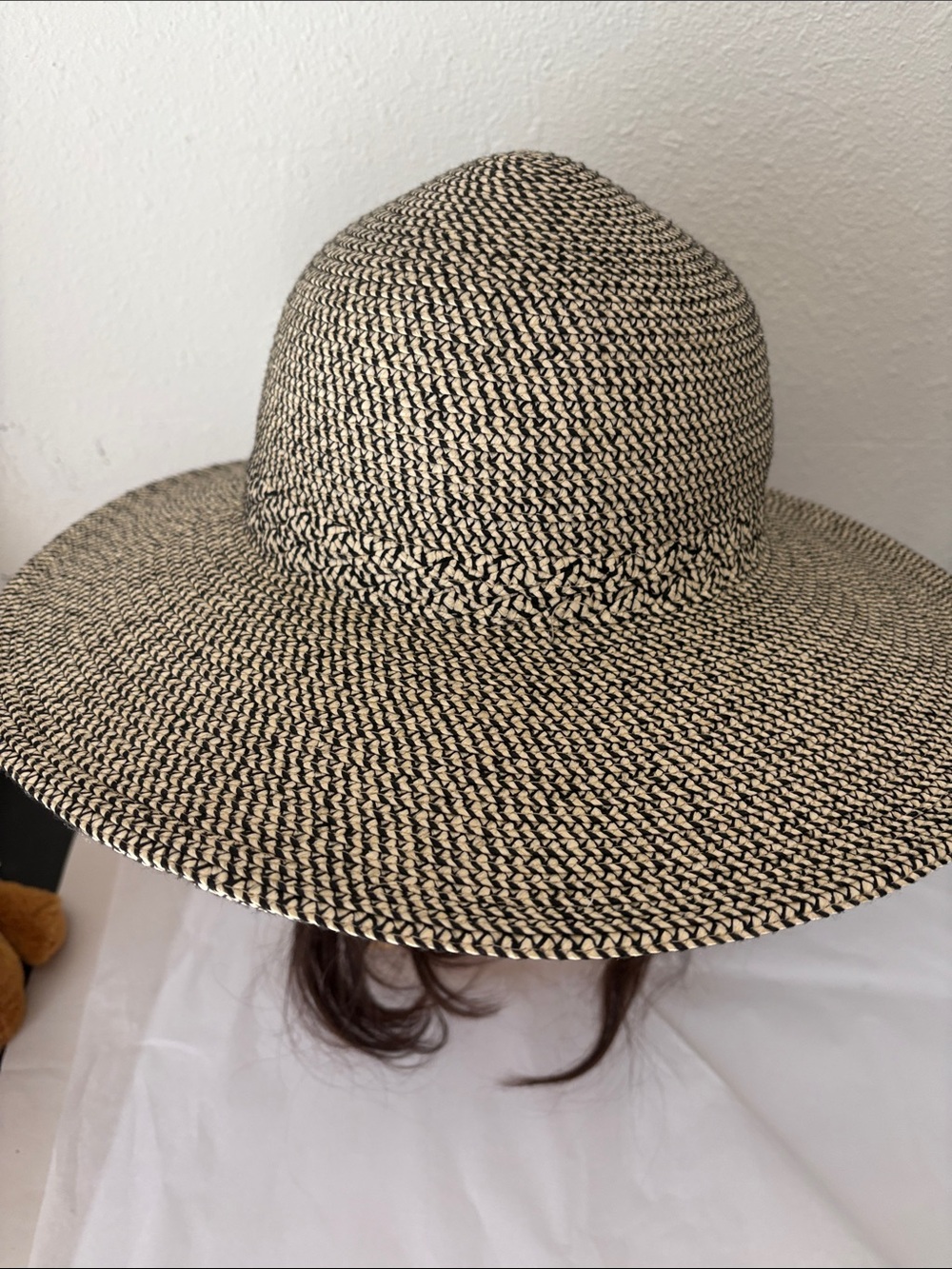 Sunday Wide Brim Straw Hat - Black and Natural - Picture 2 of 5
